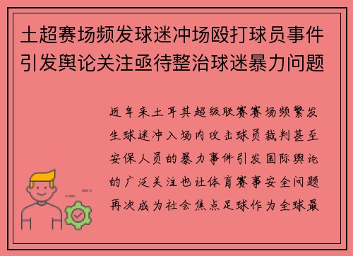 土超赛场频发球迷冲场殴打球员事件引发舆论关注亟待整治球迷暴力问题